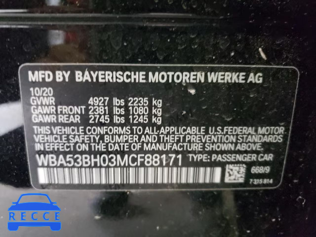 2021 BMW 530 I WBA53BH03MCF88171 image 9