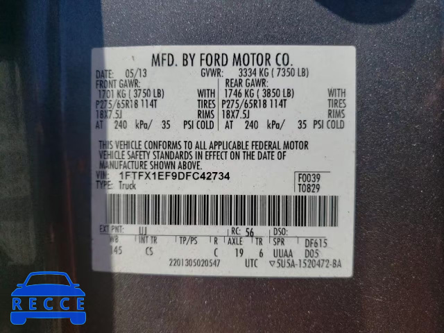 2013 FORD F150 4WD 1FTFX1EF9DFC42734 image 9