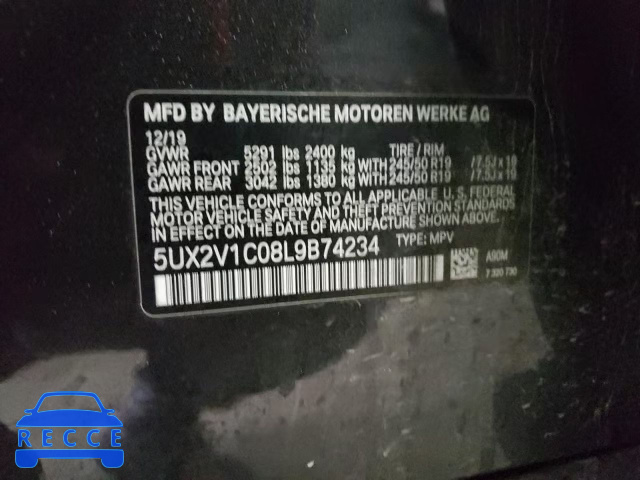 2020 BMW X4 XDRIVE3 5UX2V1C08L9B74234 image 9