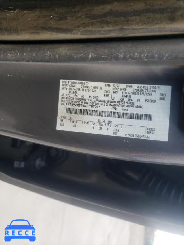 2022 FORD F350 SUPER 1FT8W3BT9NEC87987 image 9