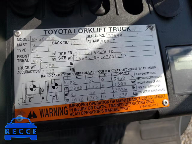 2014 TOYOTA FORKLIFT MESSAG зображення 9