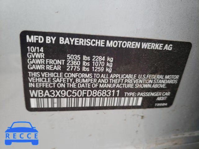 2015 BMW 335 XIGT WBA3X9C50FD868311 зображення 9