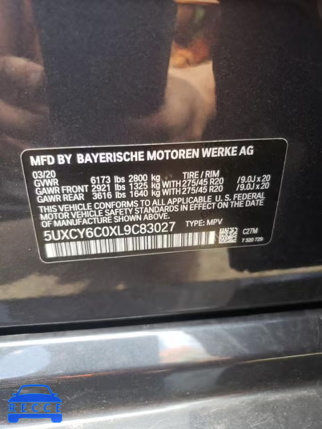 2020 BMW X6 XDRIVE4 5UXCY6C0XL9C83027 image 9
