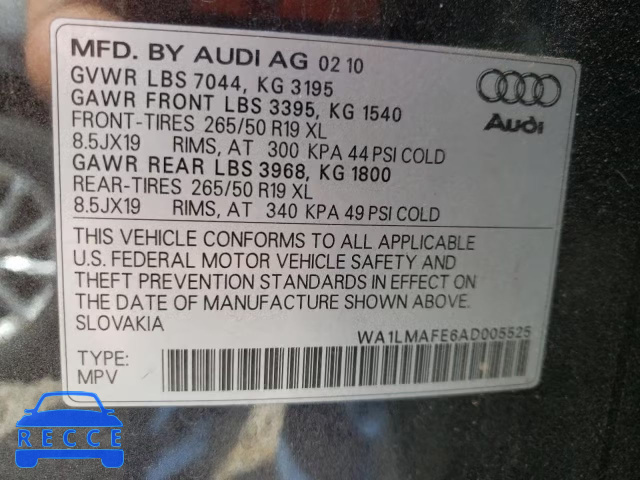 2010 AUDI Q7 TDI S-L WA1LMAFE6AD005525 зображення 9