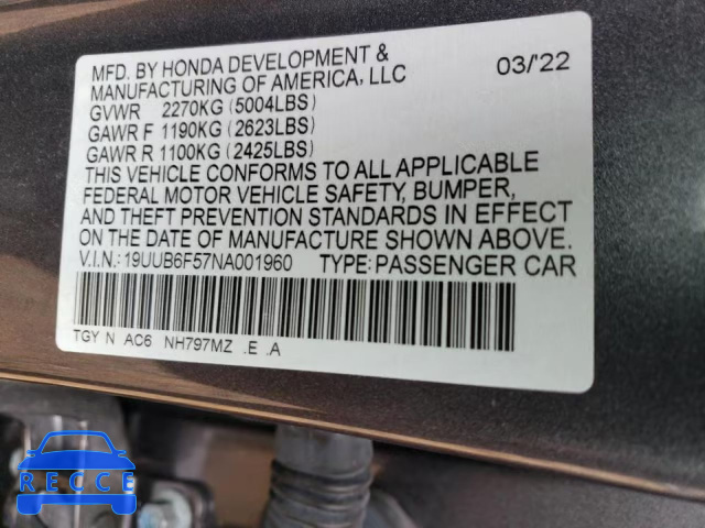 2022 ACURA TLX TECH A 19UUB6F57NA001960 image 9