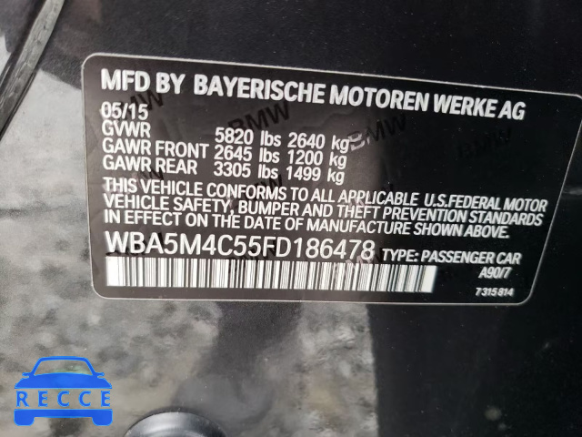 2015 BMW 535 XIGT WBA5M4C55FD186478 зображення 9