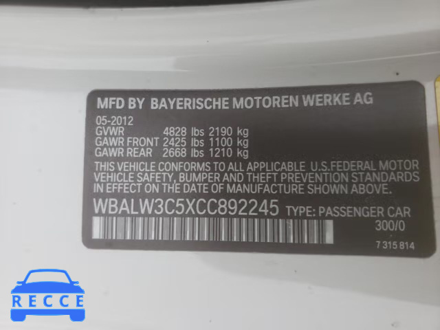 2012 BMW 640 I WBALW3C5XCC892245 image 9