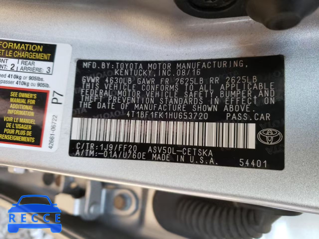 2017 TOYOTA CAMRY LE/X 4T1BF1FK1HU653720 image 9