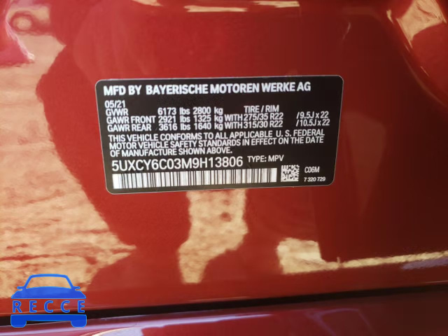 2021 BMW X6 XDRIVE4 5UXCY6C03M9H13806 image 9