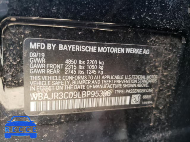 2020 BMW 530 I WBAJR3C09LBP95398 зображення 9