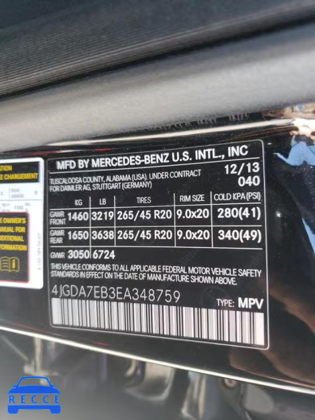 2014 MERCEDES-BENZ ML 63 AMG 4JGDA7EB3EA348759 image 9