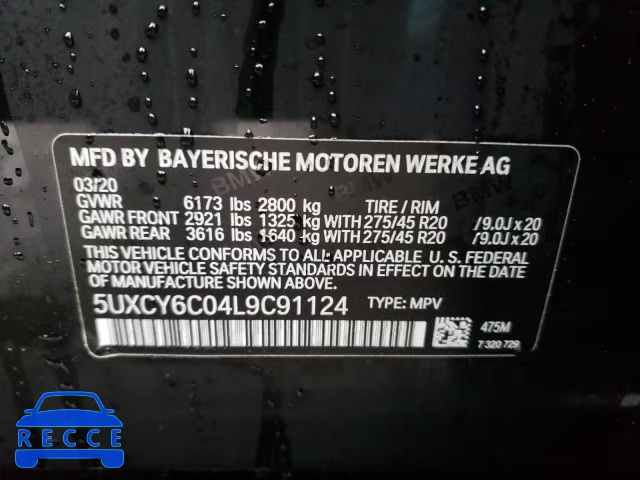 2020 BMW X6 XDRIVE4 5UXCY6C04L9C91124 image 9