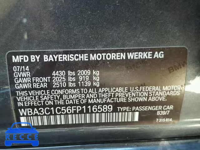 2015 BMW 328I SULEV WBA3C1C56FP116589 зображення 9