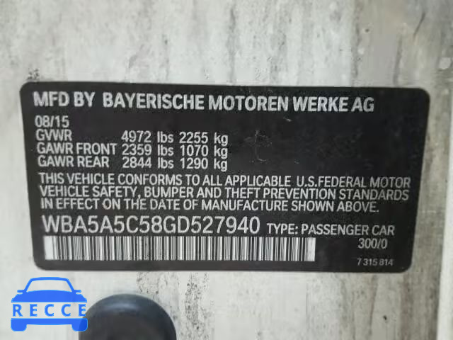2016 BMW 528I WBA5A5C58GD527940 image 8