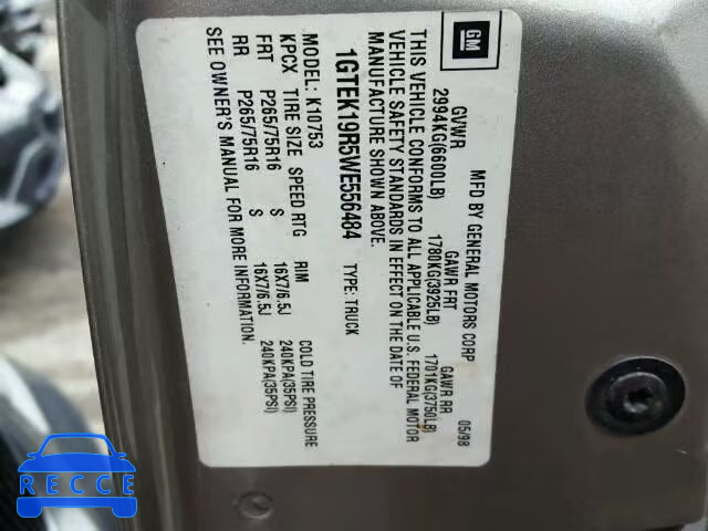 1998 GMC SIERRA K15 1GTEK19R5WE556484 image 9
