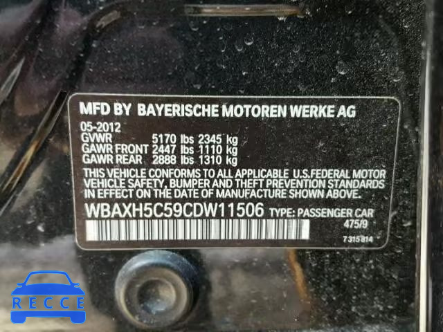 2012 BMW 528XI WBAXH5C59CDW11506 зображення 9