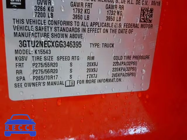 2016 GMC SIERRA K15 3GTU2NECXGG346395 image 9