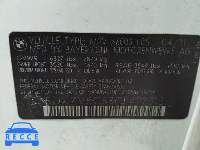 2012 BMW X5 XDRIVE5 5UXZV8C53CL422313 image 9
