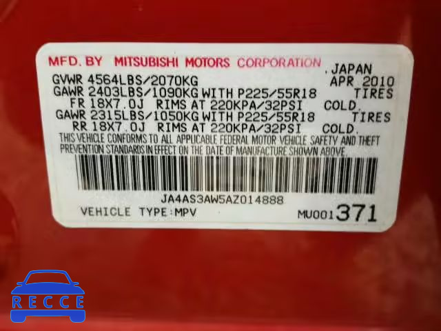 2010 MITSUBISHI OUTLANDER JA4AS3AW5AZ014888 image 9