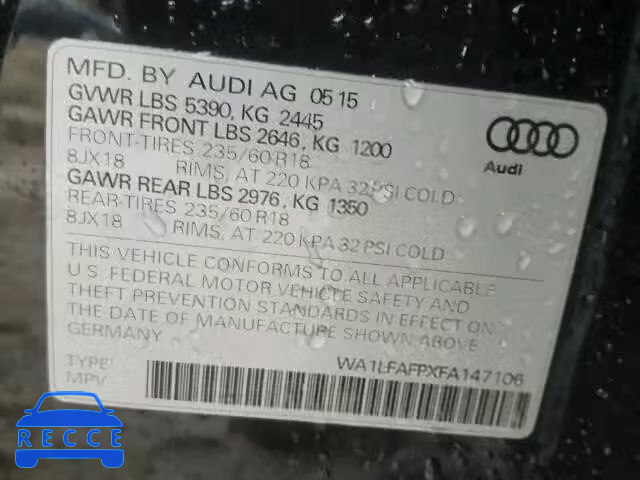 2015 AUDI Q5 PREMIUM WA1LFAFPXFA147106 image 9