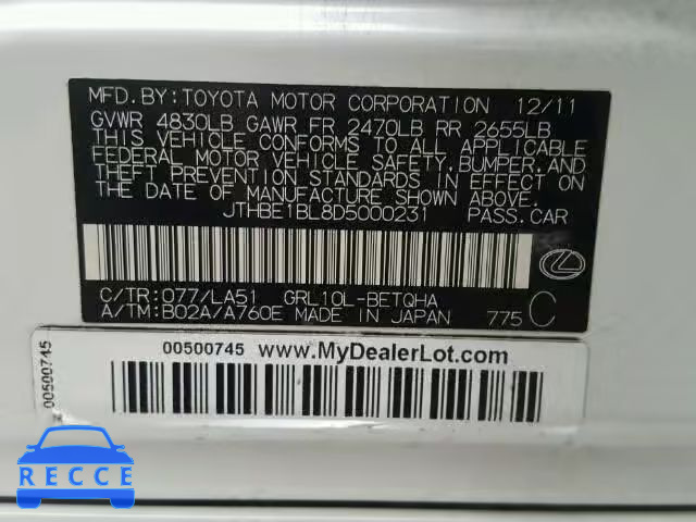 2013 LEXUS GS 350 JTHBE1BL8D5000231 image 9