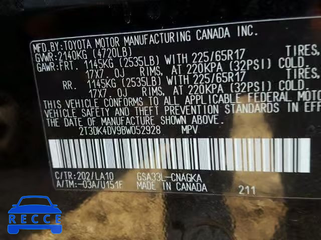 2011 TOYOTA RAV4 LTD 2T3DK4DV9BW052928 image 9