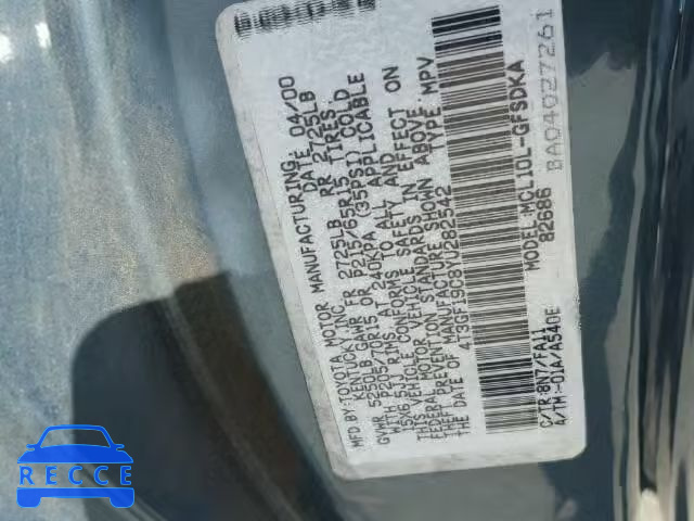 2000 TOYOTA SIENNA CE 4T3GF19C8YU282542 image 9