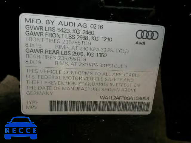 2016 AUDI Q5 PREMIUM WA1L2AFP8GA103053 image 9