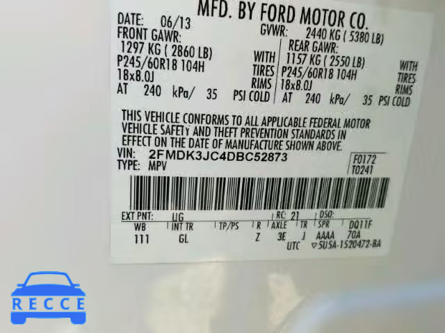 2013 FORD EDGE SEL 2FMDK3JC4DBC52873 image 9