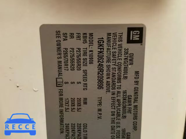 2009 GMC YUKON DENA 1GKFK06249R209896 image 9