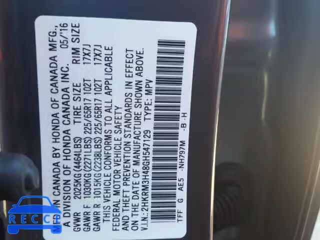 2016 HONDA CR-V SE 2HKRM3H48GH547129 image 9