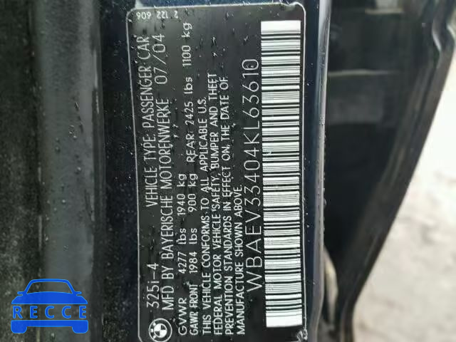 2004 BMW 325I WBAEV33404KL63610 image 9