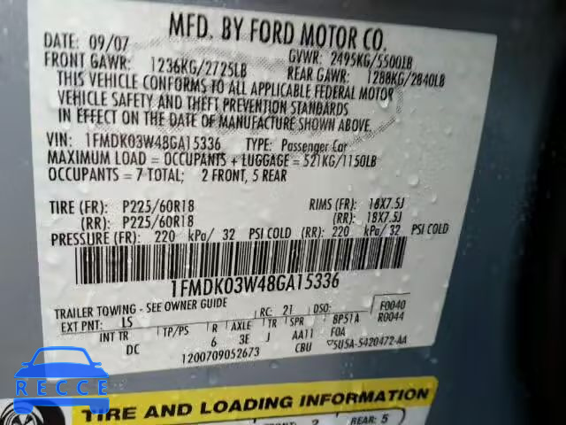 2008 FORD TAURUS X L 1FMDK03W48GA15336 image 9