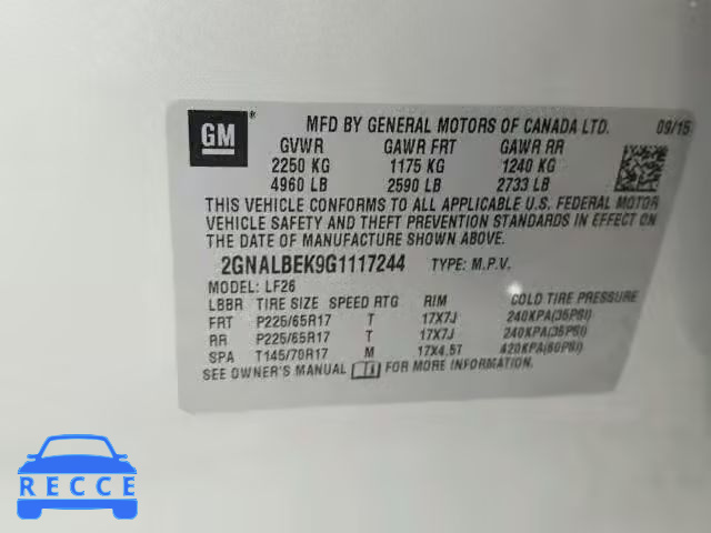 2016 CHEVROLET EQUINOX LS 2GNALBEK9G1117244 image 9