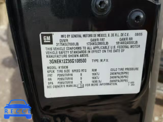 2006 CHEVROLET AVALANCHE 3GNEK12Z36G108500 image 9