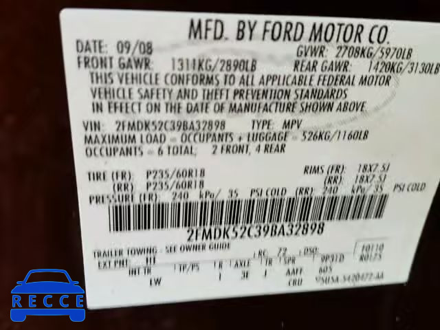 2009 FORD FLEX SEL 2FMDK52C39BA32898 зображення 9