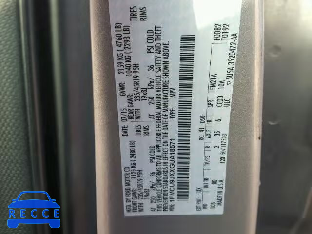 2016 FORD ESCAPE TIT 1FMCU9JXXGUA18571 image 9