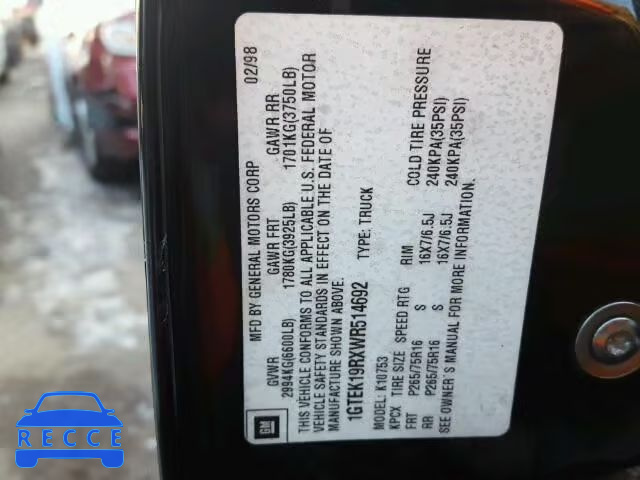 1998 GMC SIERRA K15 1GTEK19RXWR514692 image 9