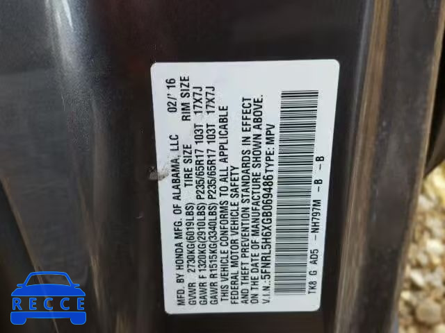 2016 HONDA ODYSSEY EX 5FNRL5H6XGB069486 зображення 9