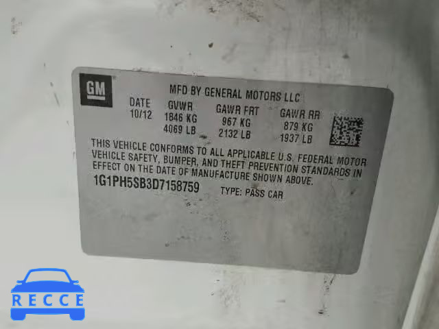 2013 CHEVROLET CRUZE ECO 1G1PH5SB3D7158759 image 9