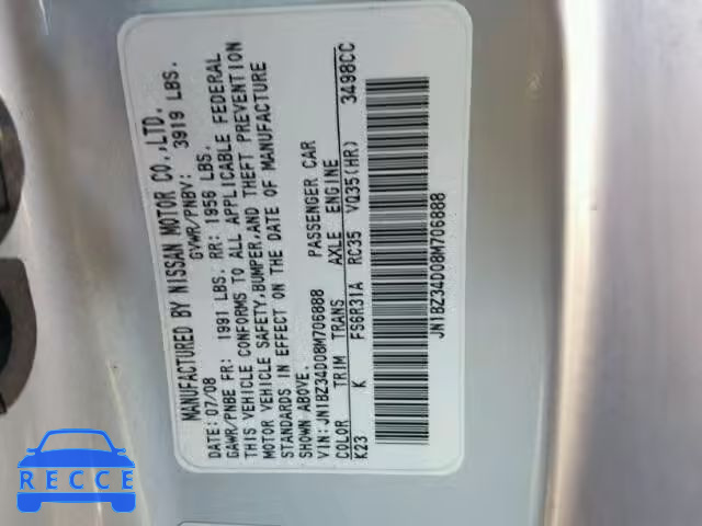 2008 NISSAN 350Z JN1BZ34D08M706888 image 9