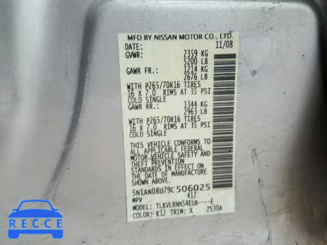 2009 NISSAN XTERRA 4.0 5N1AN08U79C506025 image 9