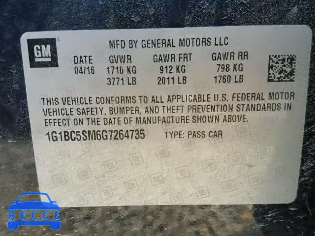 2016 CHEVROLET CRUZE LS 1G1BC5SM6G7264735 image 9