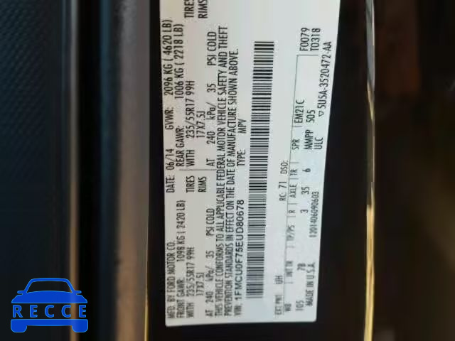 2014 FORD ESCAPE S 1FMCU0F75EUD80678 image 9