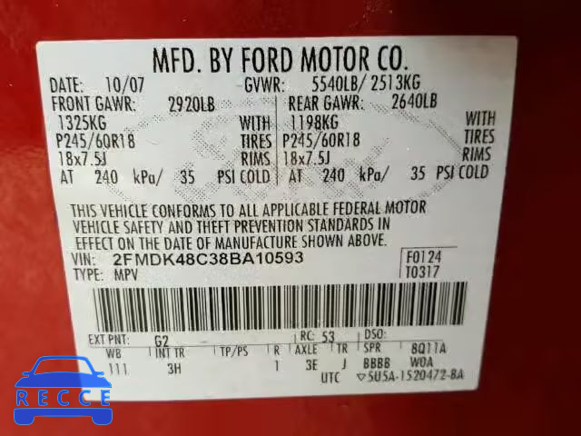 2008 FORD EDGE SEL A 2FMDK48C38BA10593 image 9