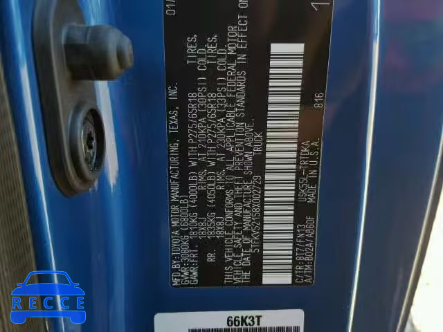 2008 TOYOTA TUNDRA 5TFKV52158X002729 image 9