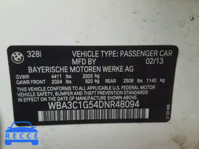 2013 BMW 328I SULEV WBA3C1G54DNR48094 image 9