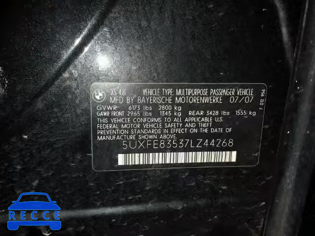 2007 BMW X5 4.8I 5UXFE83537LZ44268 зображення 9