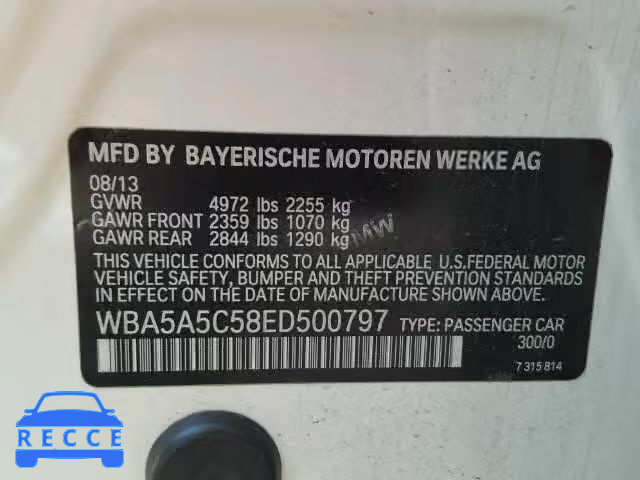 2014 BMW 528I WBA5A5C58ED500797 зображення 9