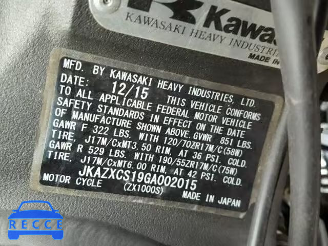 2016 KAWASAKI ZX1000-S JKAZXCS19GA002015 image 9
